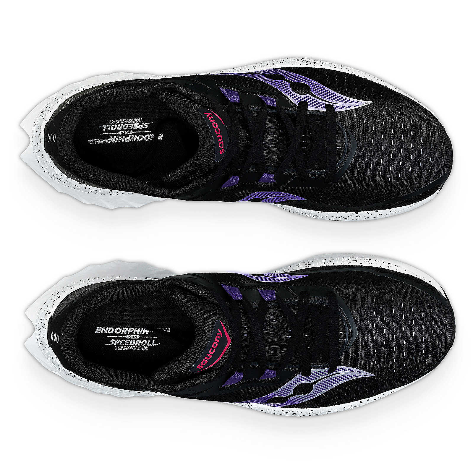 The top down view of both these Saucony Speed 4 running shoes look fast