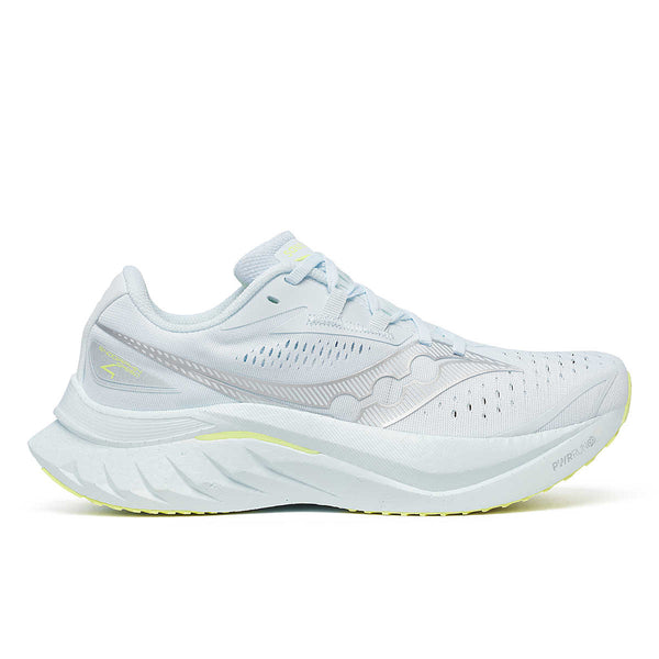 This running shoe has a mostly tonal upper with just a few pops of neon green.