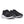A pair of black running shoes with white soles and a partly black outsole.