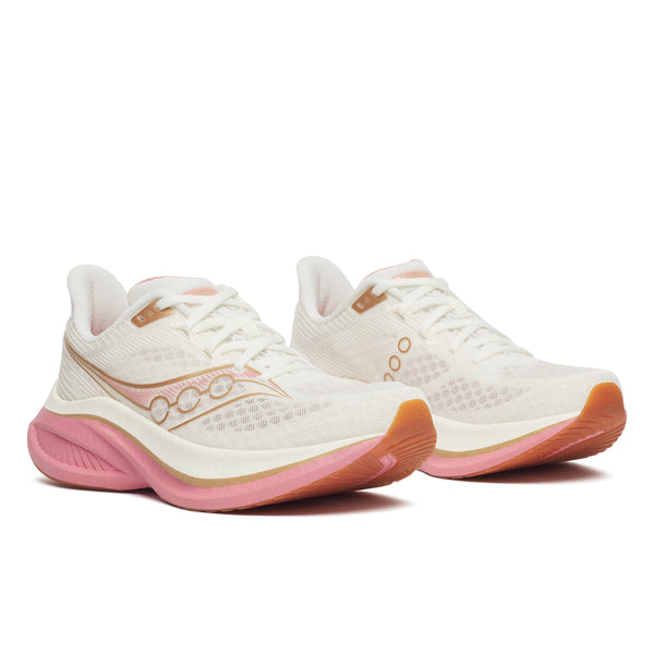 White and pink running shoes on a white background