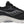 Black running shoe with white sole on a white background