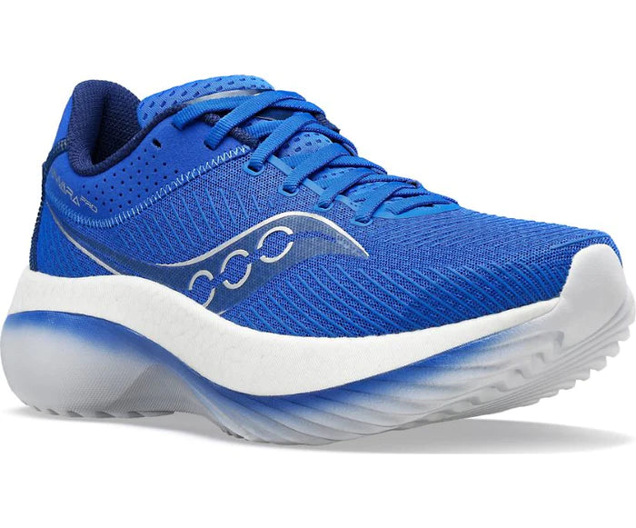 Front angle view of the Men's Kinvara Pro by Saucony in SuperBlue/Indigo
