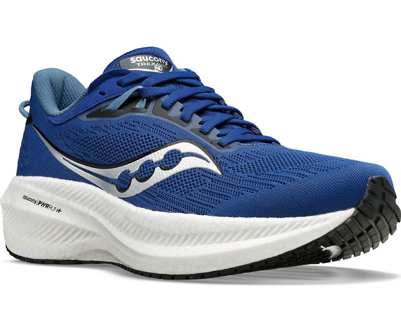 Front angle view of the Men's Saucony Triumph 21 in the color Indigo/Black