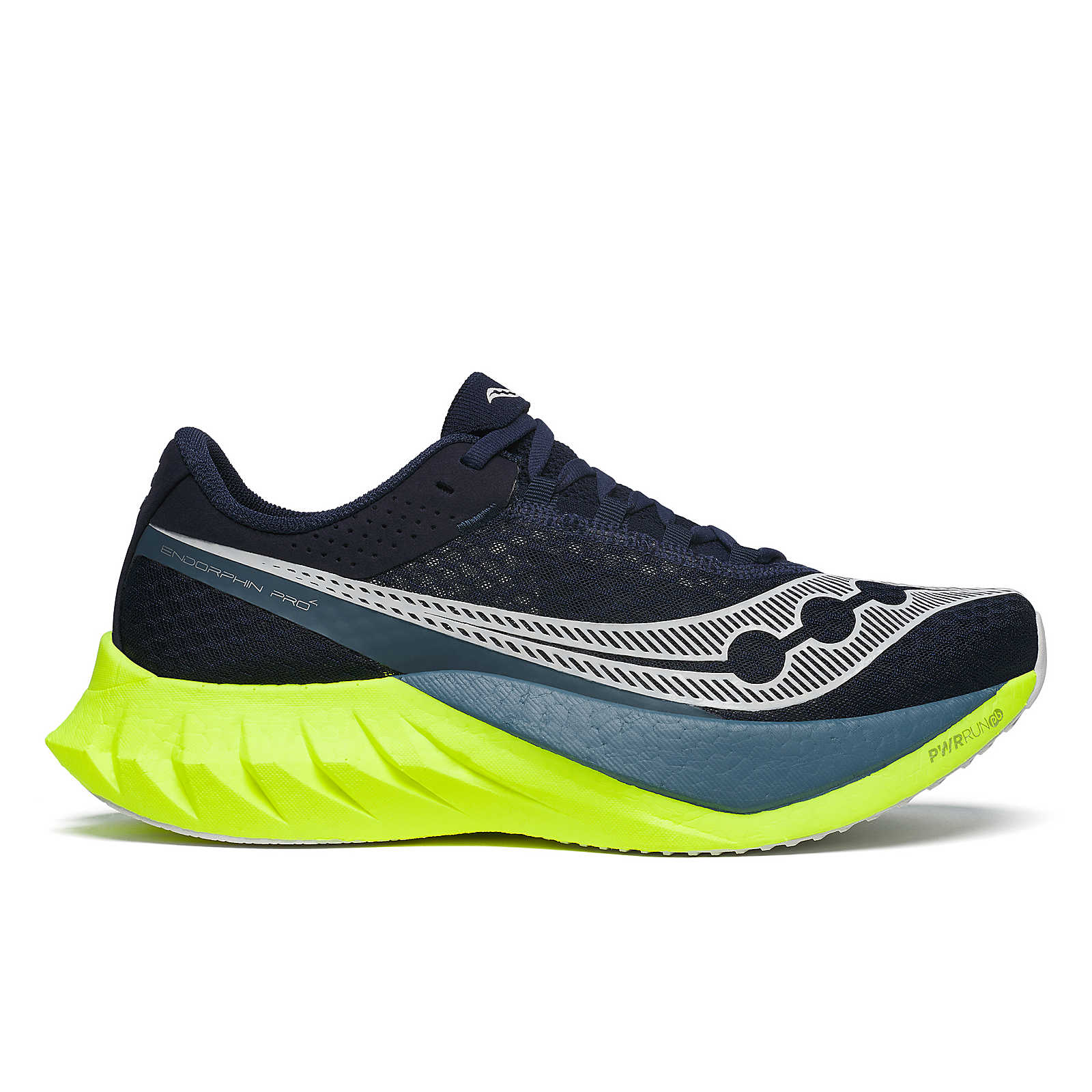 The Endorphin Pro 4 running shoe is a miraculous feat of engineering: snappy and responsive yet smooth and efficient. Something Saucony achieved by fusing PWRRUN PB and PWRRUN HG together in the midsole – an industry first.