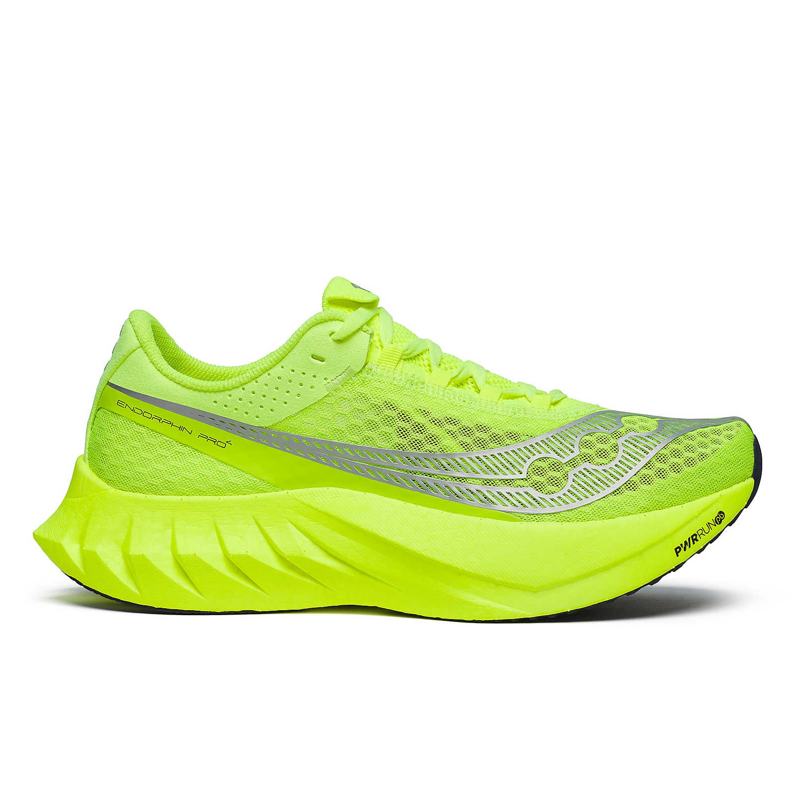 The Endorphin Pro 4 running shoe is a miraculous feat of engineering: snappy and responsive yet smooth and efficient. Something Saucony achieved by fusing PWRRUN PB and PWRRUN HG together in the midsole – an industry first.