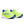 Pair of neon green Saucony running shoes with blue accents on a white background.