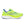 Neon green Saucony running shoe with blue accents on a white background.
