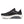 Black running shoe with white sole on a white background