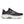 Black running shoe with white sole on a white background