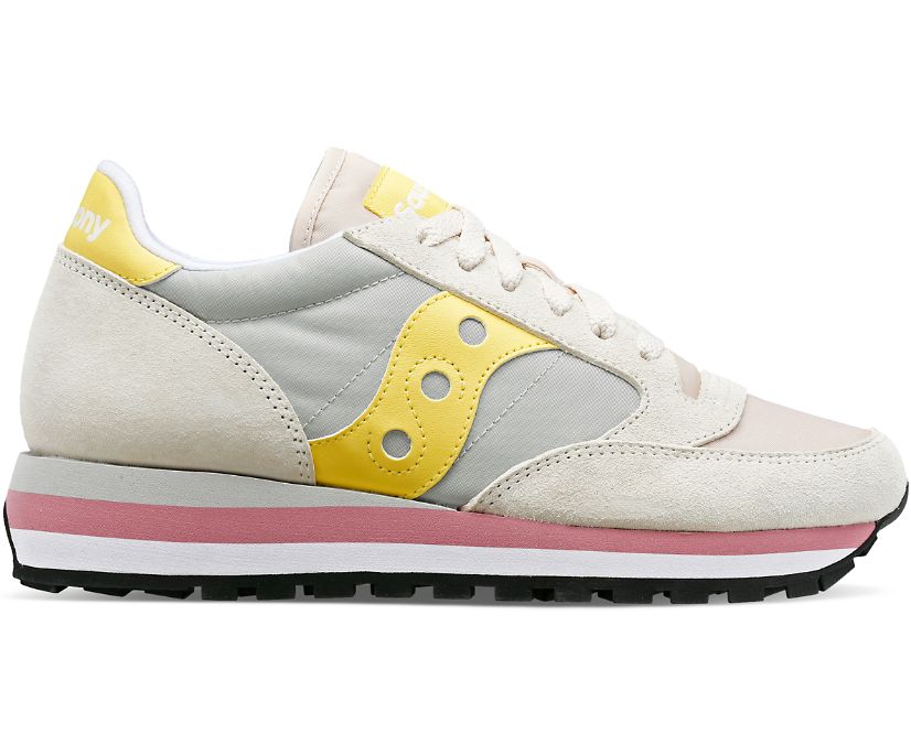 Lateral view of the Women's Jazz Triple by Saucony in Gray/Yellow