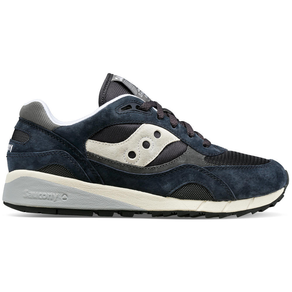 Lateral view of the Men's Shadow 6000 Lifestyle shoe by Saucony in the color Navy/Gray