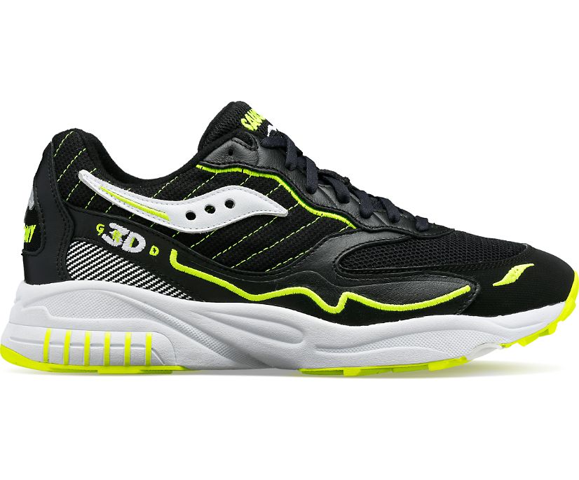 Lateral view of the Men's 3D Grid Hurricane by Saucony in Black/White