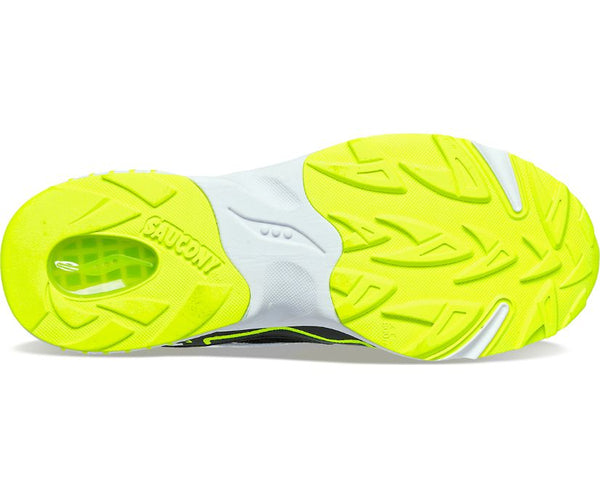 Bottom (outer sole) view of the Men's 3D Grid Hurricane by Saucony in Black/White