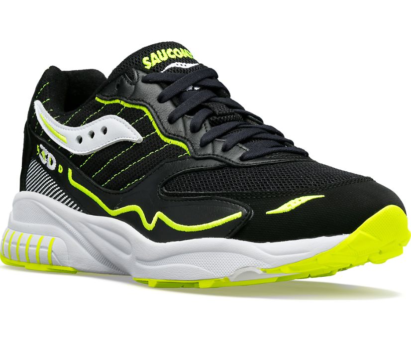 Front angle view of the Men's 3D Grid Hurricane by Saucony in Black/White