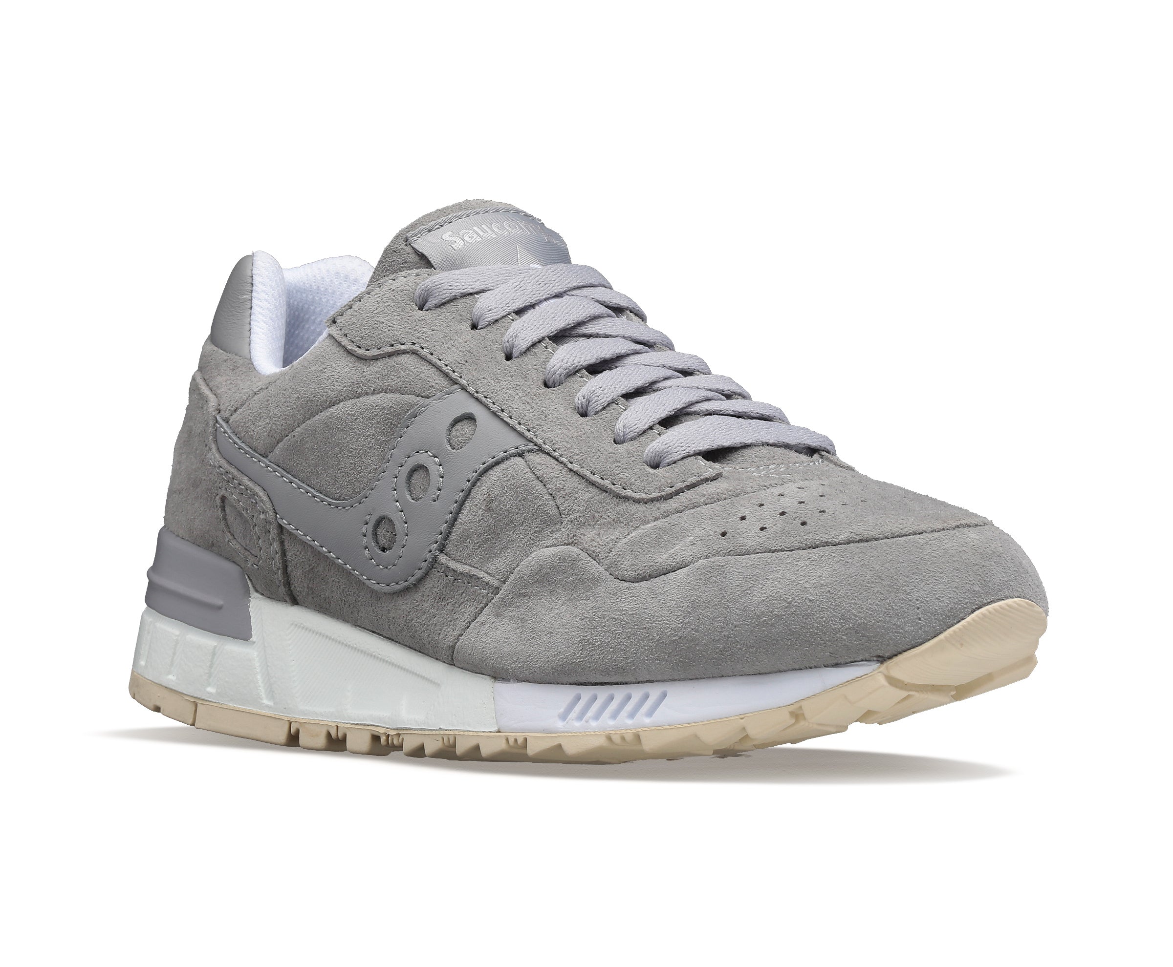 Front angle view of the Saucony 5000 Unisex lifestyle shoe in Grey