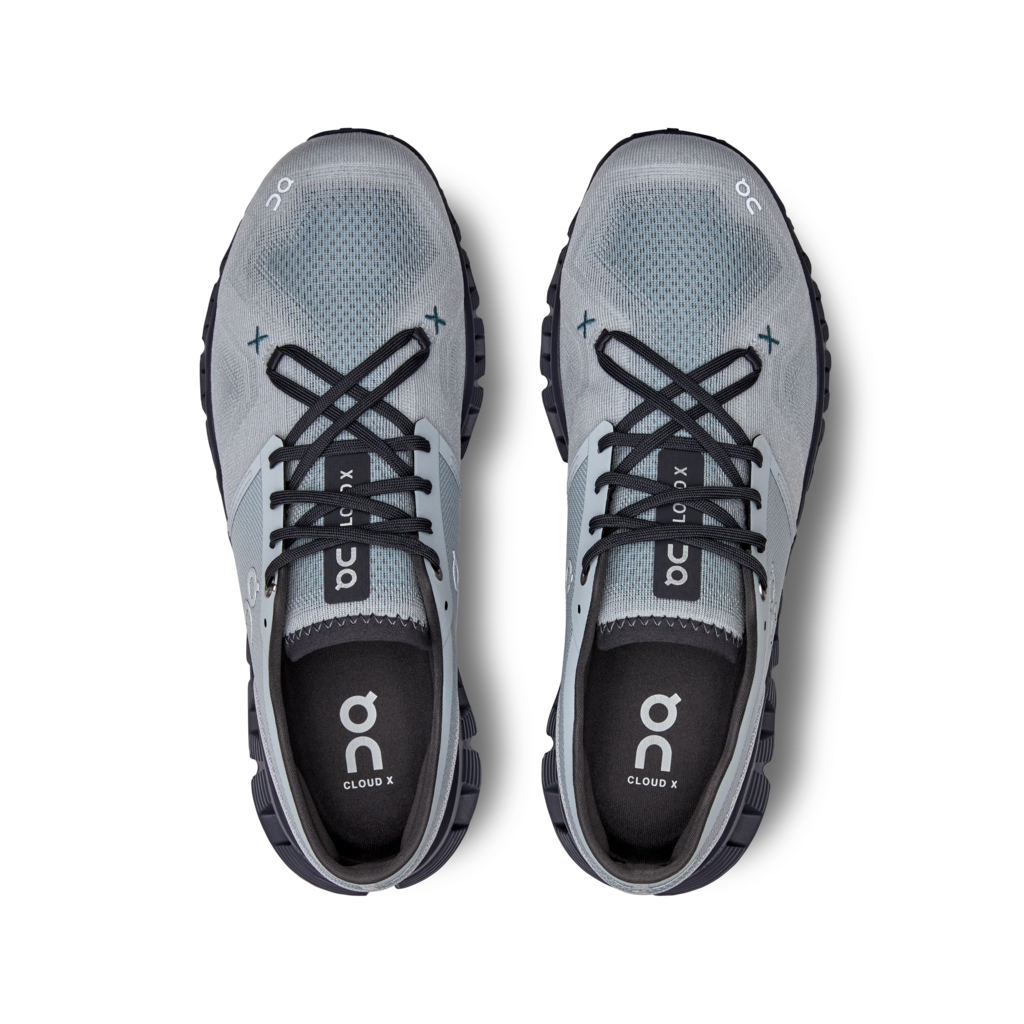 Top view of the Men's Cloud X by ON in the color Glacier/Iron