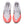 Top down look of a women's mostly white running shoes with orange accents on a white background.