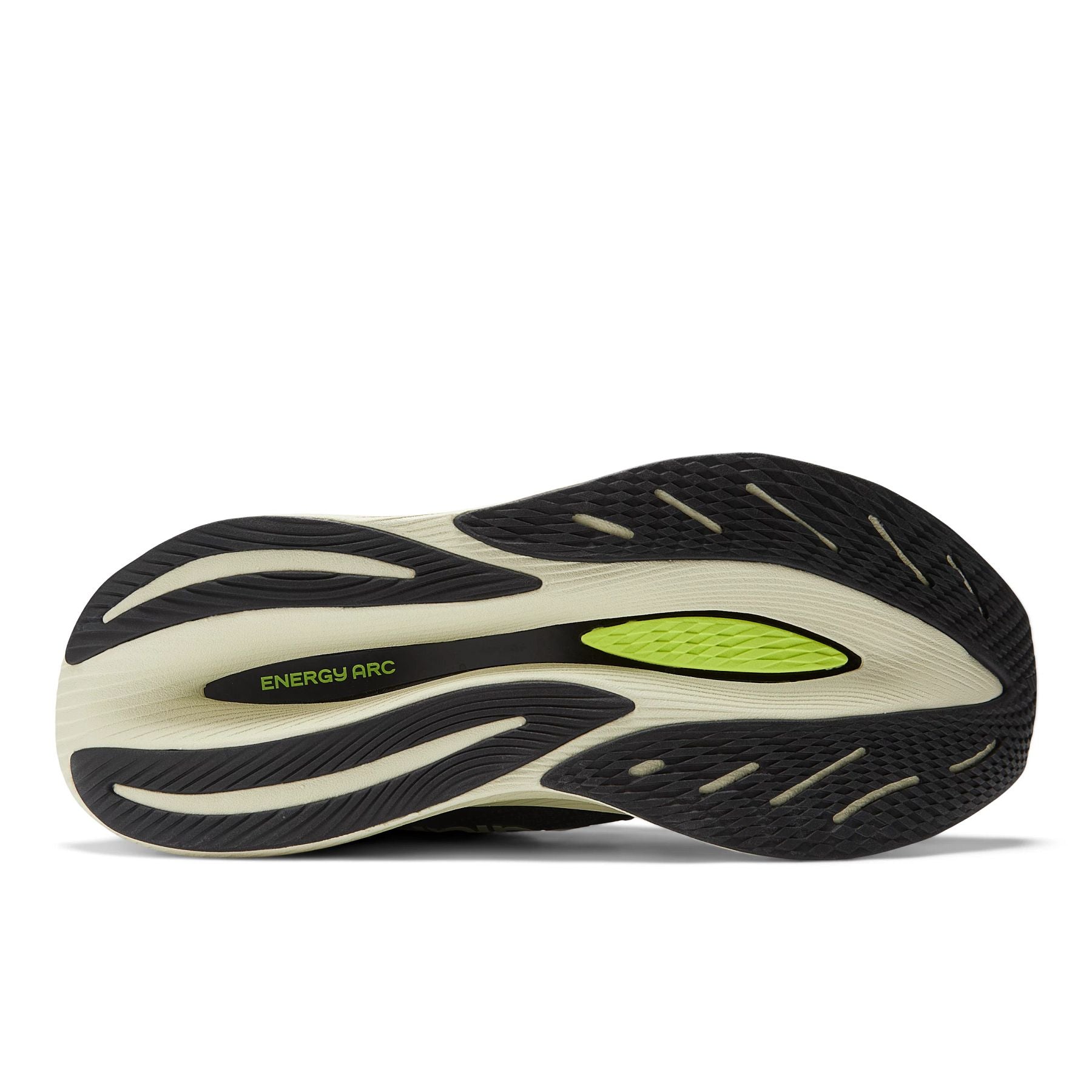 Bottom (outer sole) view of the Women's Fuel Cell SuperComp trainer in the color Black/Thirty Watt