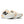 A pair of New Balance women's running trainers with white uppers, black, orange, and yellow accents, and a gray outsole.