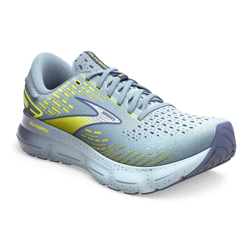 Front angle view of the Men's Glycerin 20 by Brook's in the color Blue/Crown Blue/Sulpur