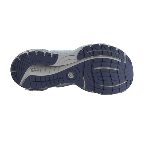 Bottom (outer sole) view of the Men's Glycerin 20 by Brook's in the color Blue/Crown Blue/Sulpur