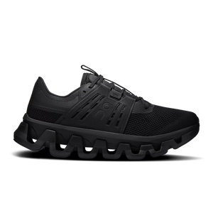 All black training shoe on a white background