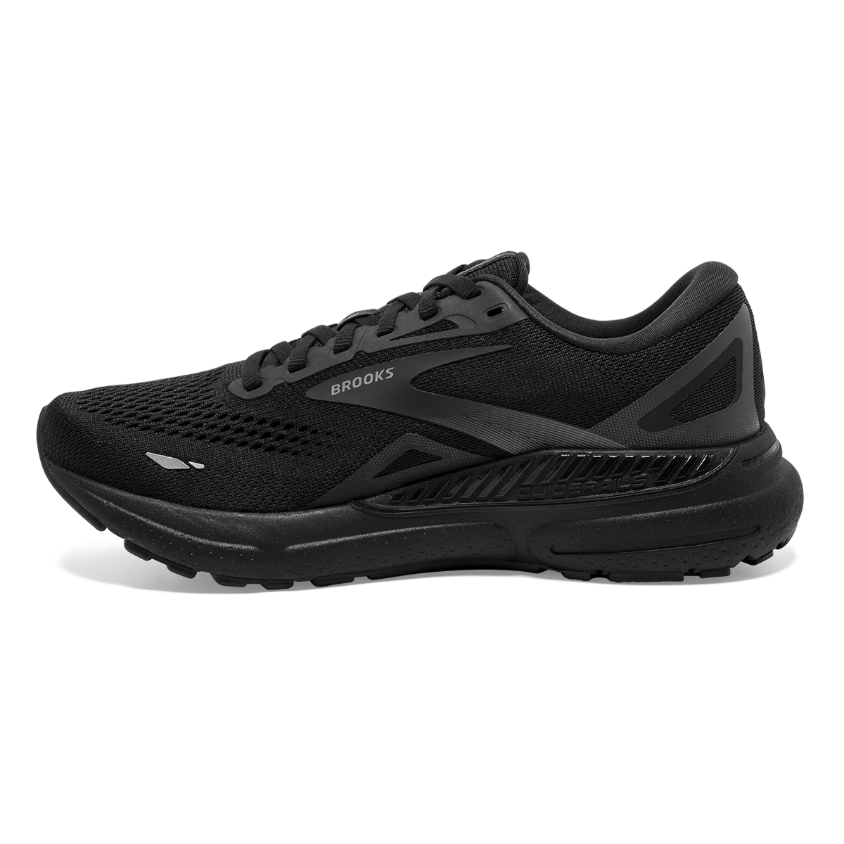 Medial view of the Men's Adrenaline GTS 23 by Brooks in the color Black/Black/Ebony