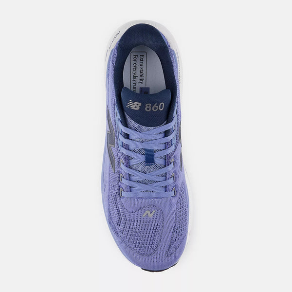Purple running shoe with New Balance logo on a white background
