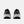 Black running shoes with white soles on a white background