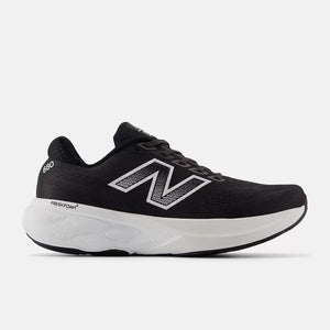 This men's NB shoe has an all black upper with teh "N' logo in teh middle and a white midsole.