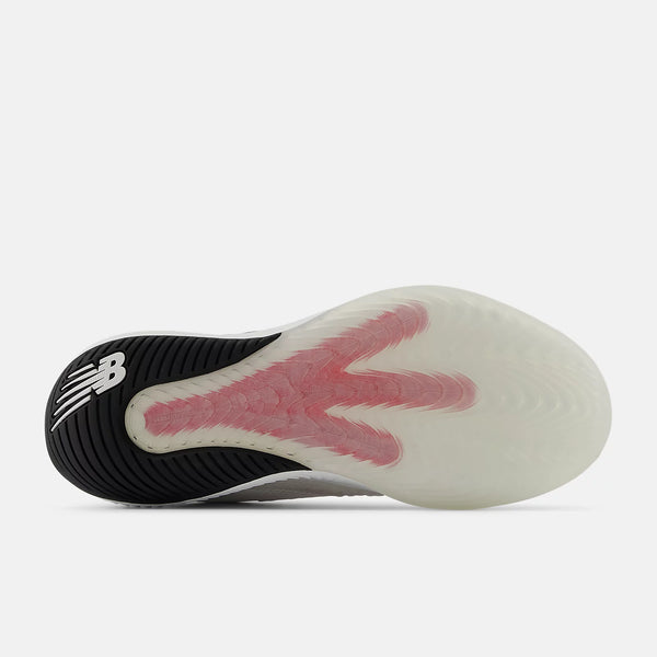 Close-up of a sports shoe sole with a brand logo on a white background