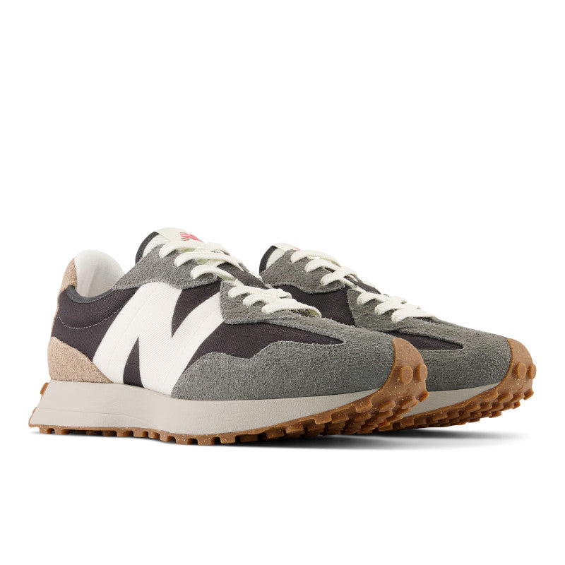 Front angle view of the Men's 327 New Balance shoe in Harbor Grey