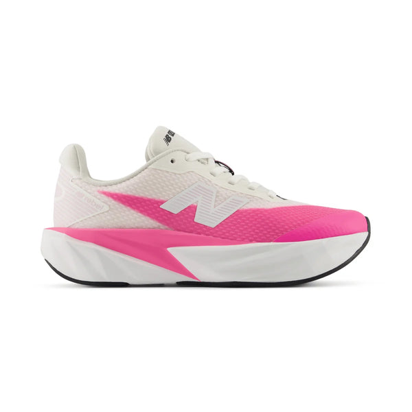Pink and white running shoe on a white background