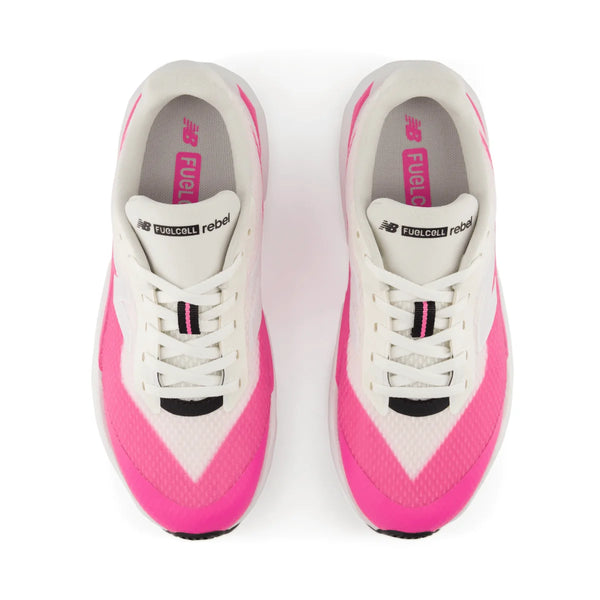 Pink and white running shoe on a white background