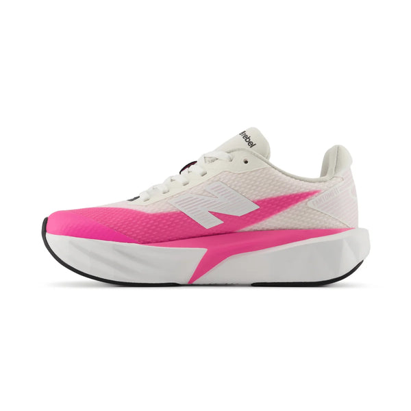 Pink and white running shoe on a white background