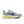 Gray running shoe with a blue swoosh logo on a white background