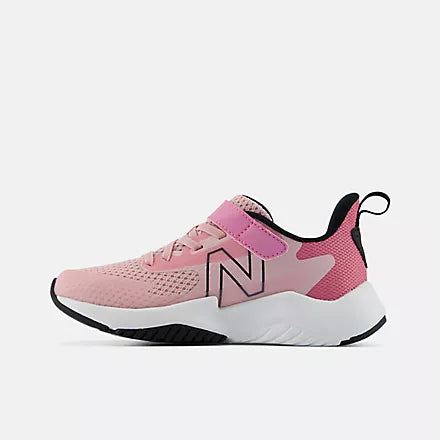 Pink, white, and black shoe on a white background