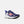 A kid's new balance runnning shoe with a blue upper and white midsole.