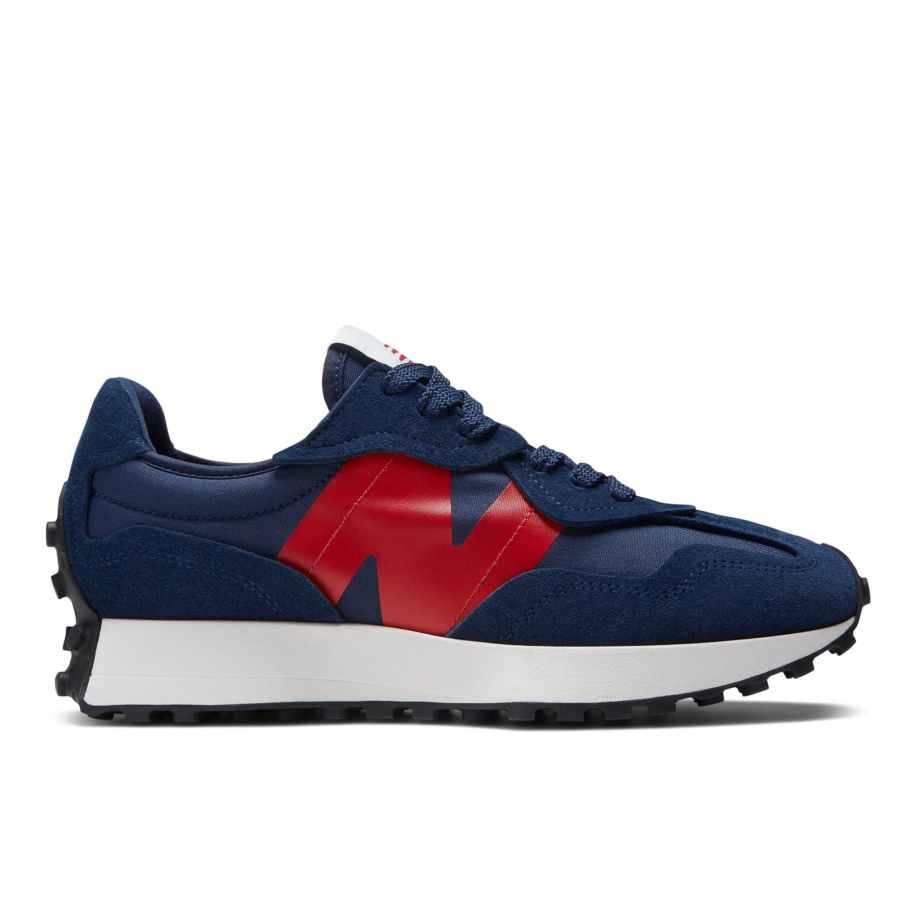 Lateral view of the Men's New Balance lifestyle 327 shoe in the color NB Navy