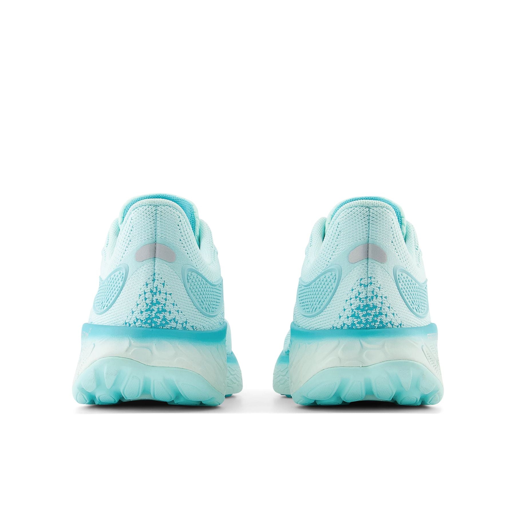 Back view of the Women's 1080 V12 by New Balance in the color Bright Cyan/Virtual Blue
