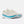 White running shoe with blue sole on a white background
