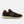 Brown and black women's New Balance sneaker with white logo on a light gray background.