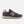 Mostly navy with a hint of purple sneaker with yellow accents on a white background
