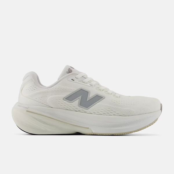 White 860 v15 NB women's running shoe with gray logo on a white background