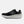 Black running shoe with white sole on a white background