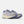 Gray and purple running shoe on a white background