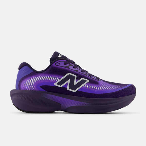 Purple running shoe with New Balance logo on a white background