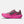 Pink and purple running shoe with a brand logo on a light gray background