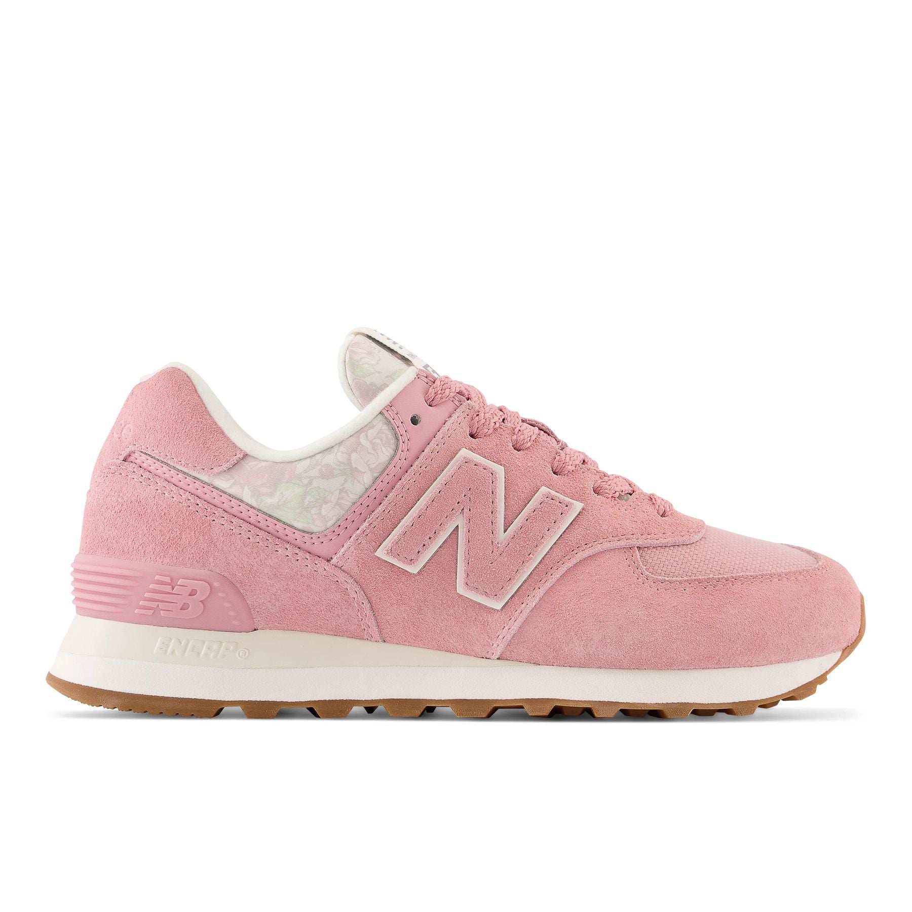 Lateral view of the Women's New Balance 574 lifestyle in the color Heavenly Rose