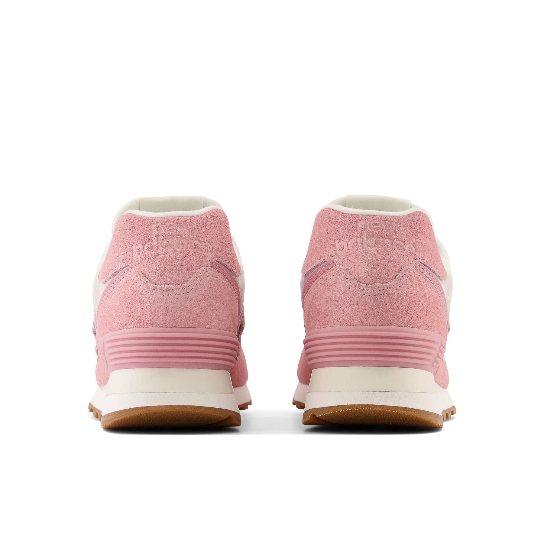 Back view of the Women's New Balance 574 lifestyle in the color Heavenly Rose